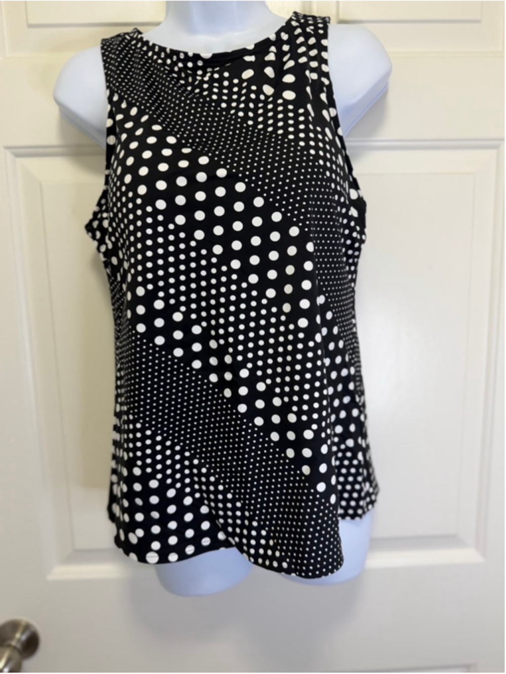 Lands’ End High Neck Tankini Top Size 12 Black White Polka Dot UPF 50 NWT - Picture 2 of 9
